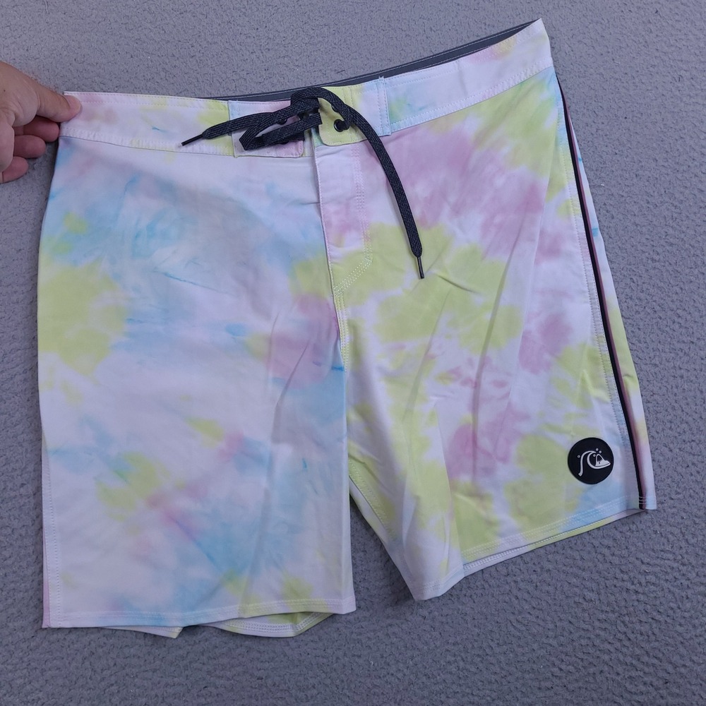 Quiksilver Highline SurfSilk Board Shorts Mens 34 Tie Dye Pastel Pink Yellow